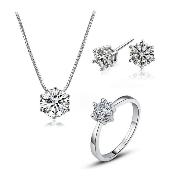 Jewelry - [Set of 3] 925 Sterling Silver Solitaire Diamond